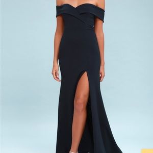Lulus off the shoulder navy gown